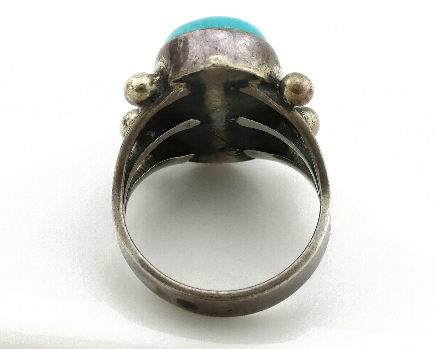 Navajo Ring .925 Silver Blue Turquoise Native American Artist C.1980's