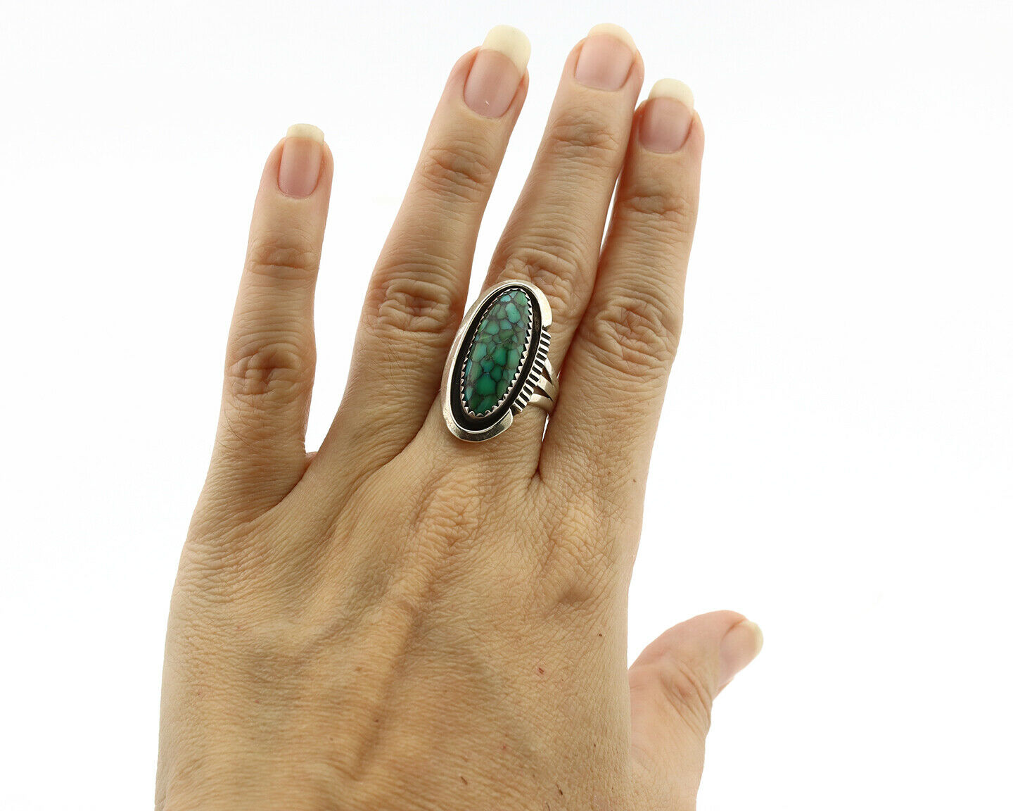 Navajo Ring .925 Silver Blue Spiderweb Native American Artist C.1980's