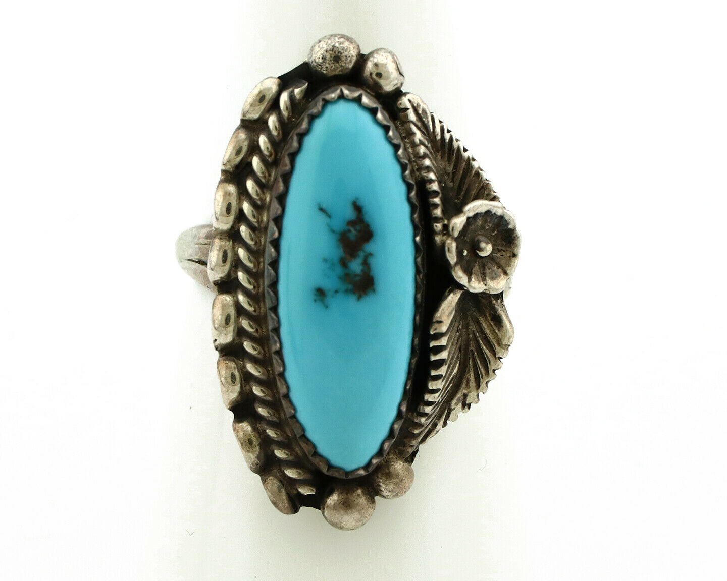 Navajo Ring .925 Silver Natural Blue Turquoise Artist Signed SC C.80's