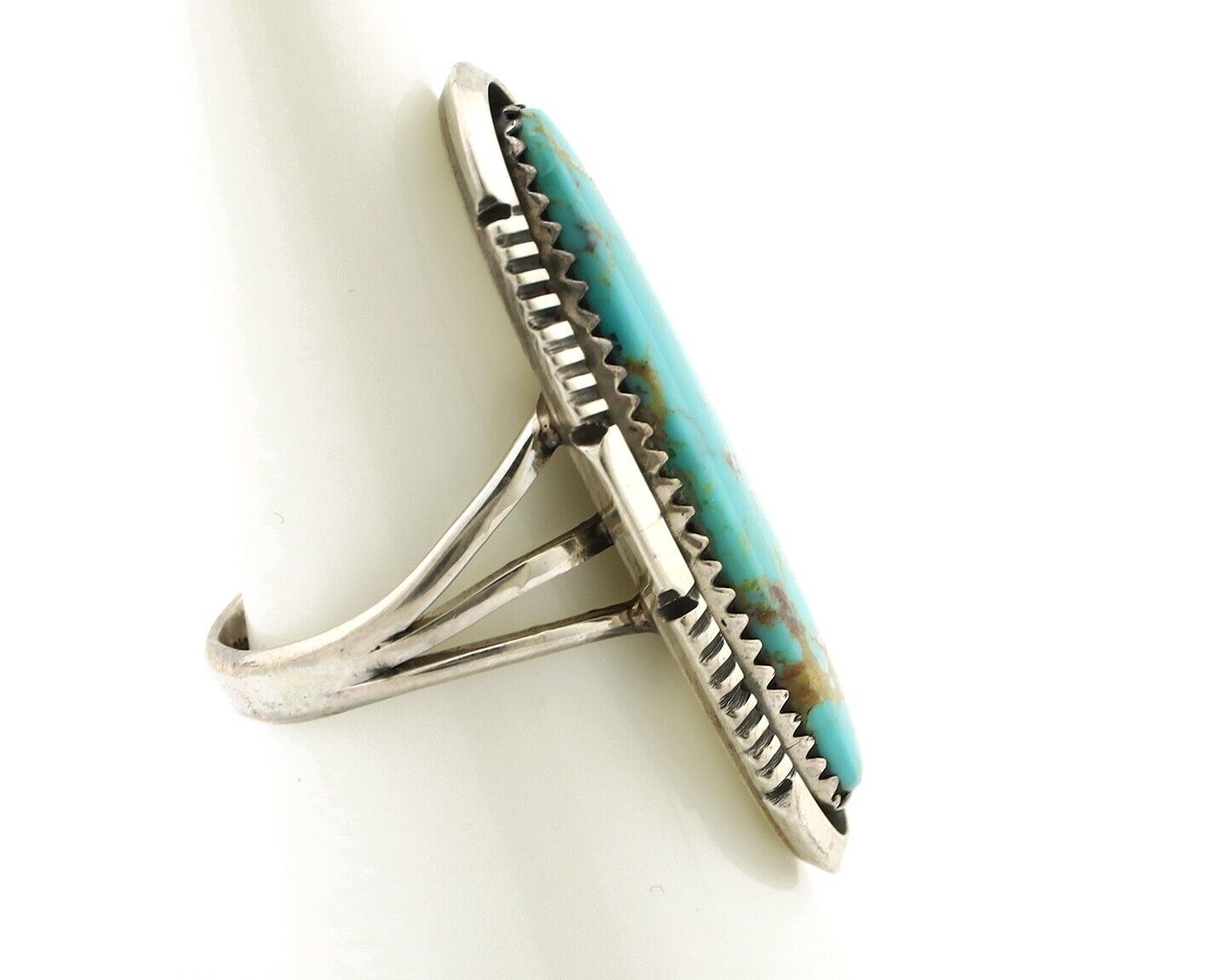 Navajo Ring 925 Silver Kingman Natural Blue Native Artist Signed USA C.80s