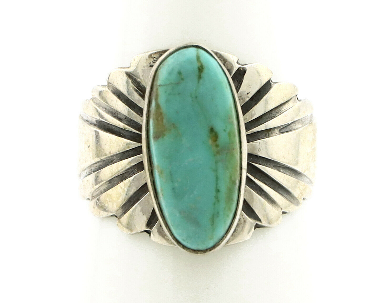 Navajo Ring .925 Silver Kingman Turquoise Artist Signed Apache C.80's