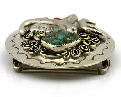 Navajo Belt Buckle .925 Silver & Nickle Gemstones Native American Artist C.80's