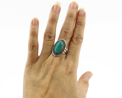 Navajo Ring .925 Silver Kingman Turquoise Native American Artist C.1980's