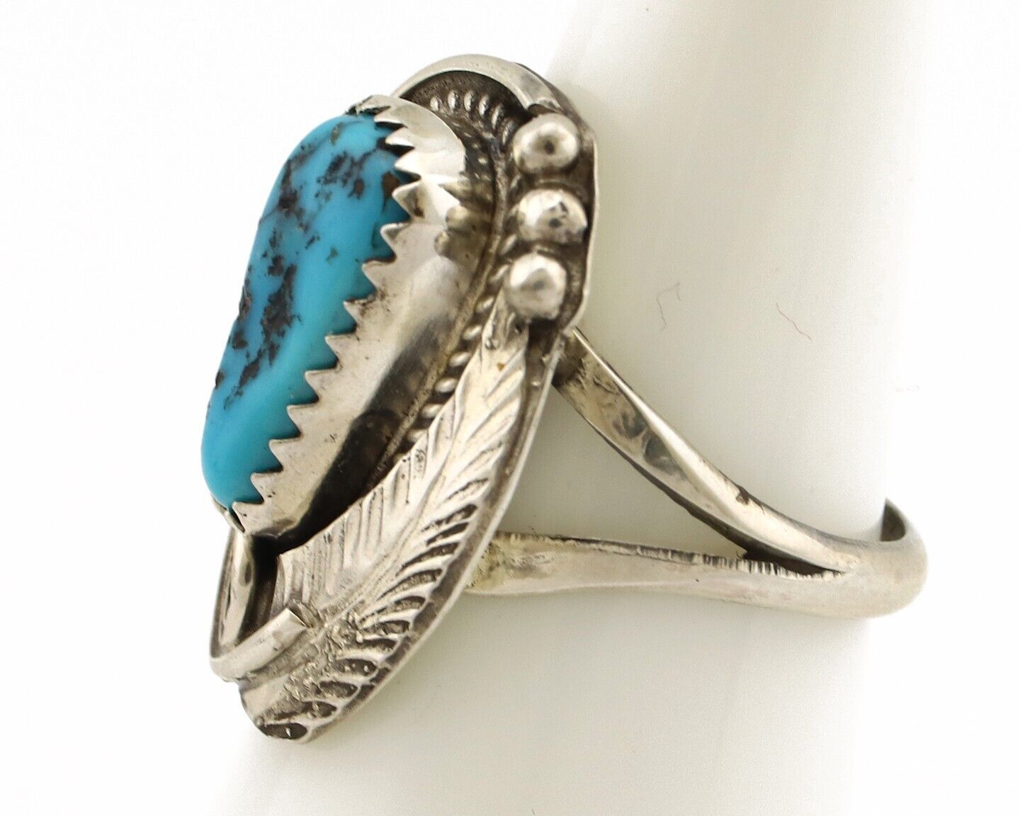 Navajo Ring 925 Silver Sleeping Beauty Turquoise Signed Justin Morris C.80's