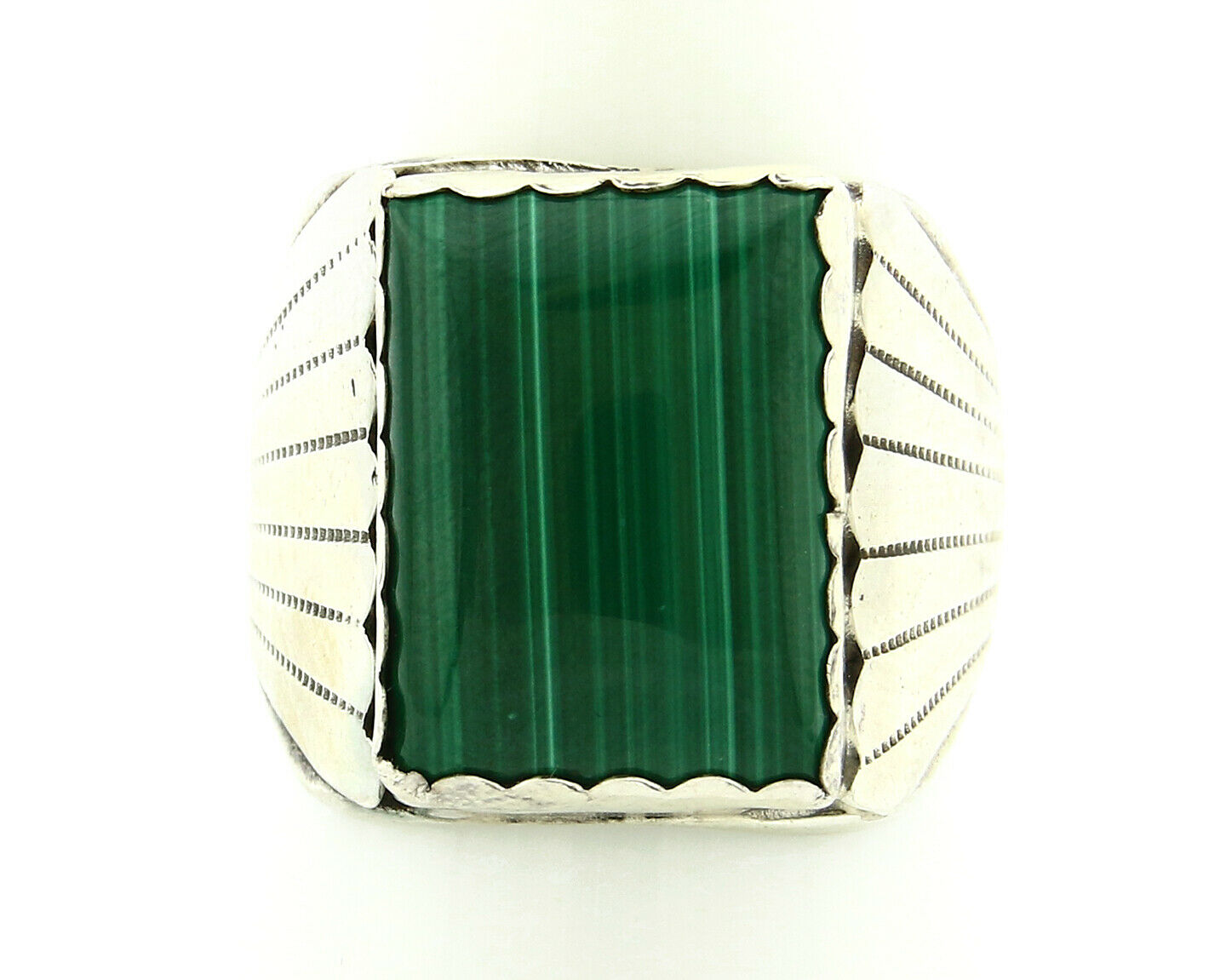 Navajo Ring .925 Silver Natural Malachite Signed Artist DL Native American C.80s