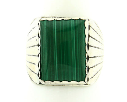 Navajo Ring .925 Silver Natural Malachite Signed Artist DL Native American C.80s