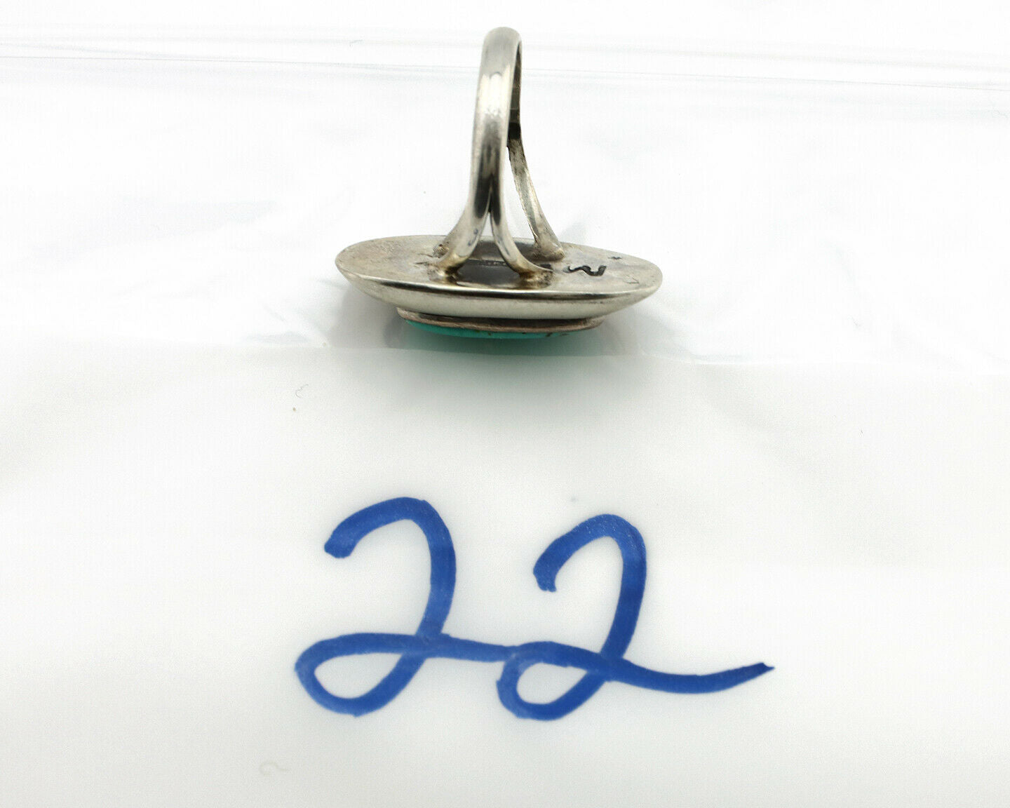 Navajo Shadow Box Ring .925 Silver Kingman Turquoise Signed M Montoya C80s