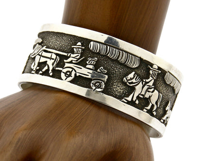 Navajo Bracelet .925 SOLID Silver Artist Signed Harold Yazzie Overlay C.80-90's