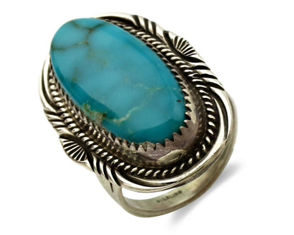 Navajo Ring .925 Silver Blue Turquoise Artist Signed M Begay C.1980's