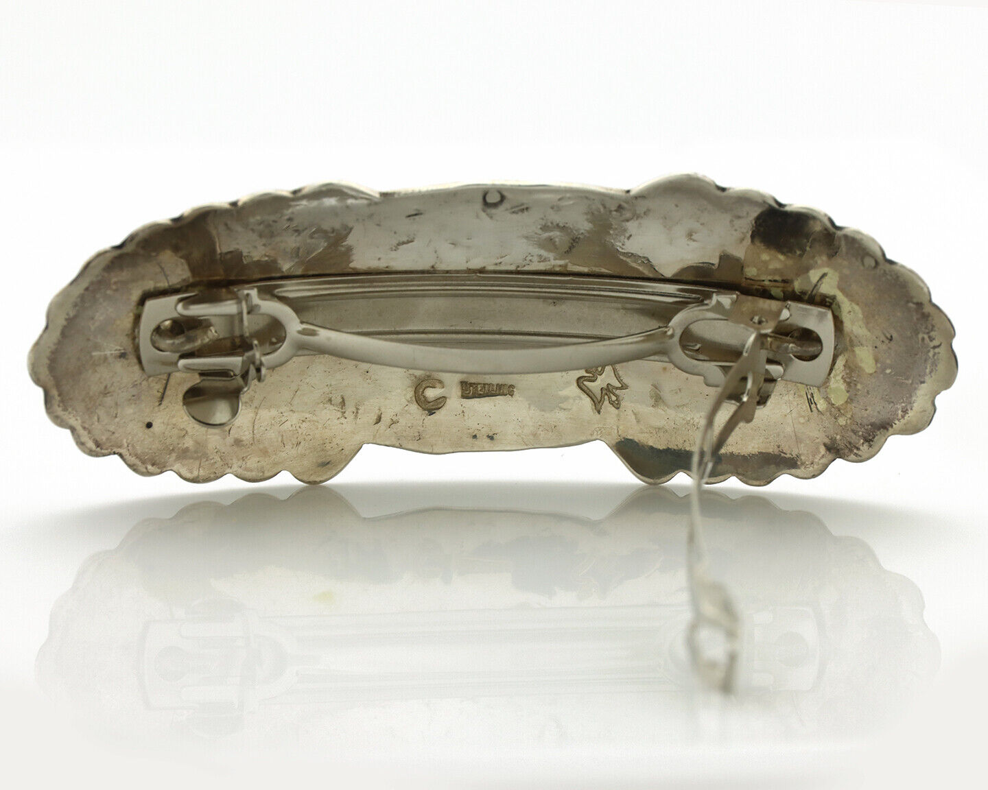Navajo Hair Clip Barrette .925 Silver Hand Stamped Artist Signed C Montoya C80s