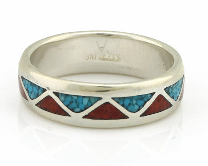 Navajo Ring 925 Silver Natural Turquoise & Coral Native American Artist C.80's