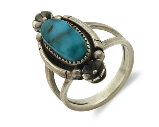 Navajo Ring .925 Silver Natural Blue Turquoise Native American Artist C.1980's