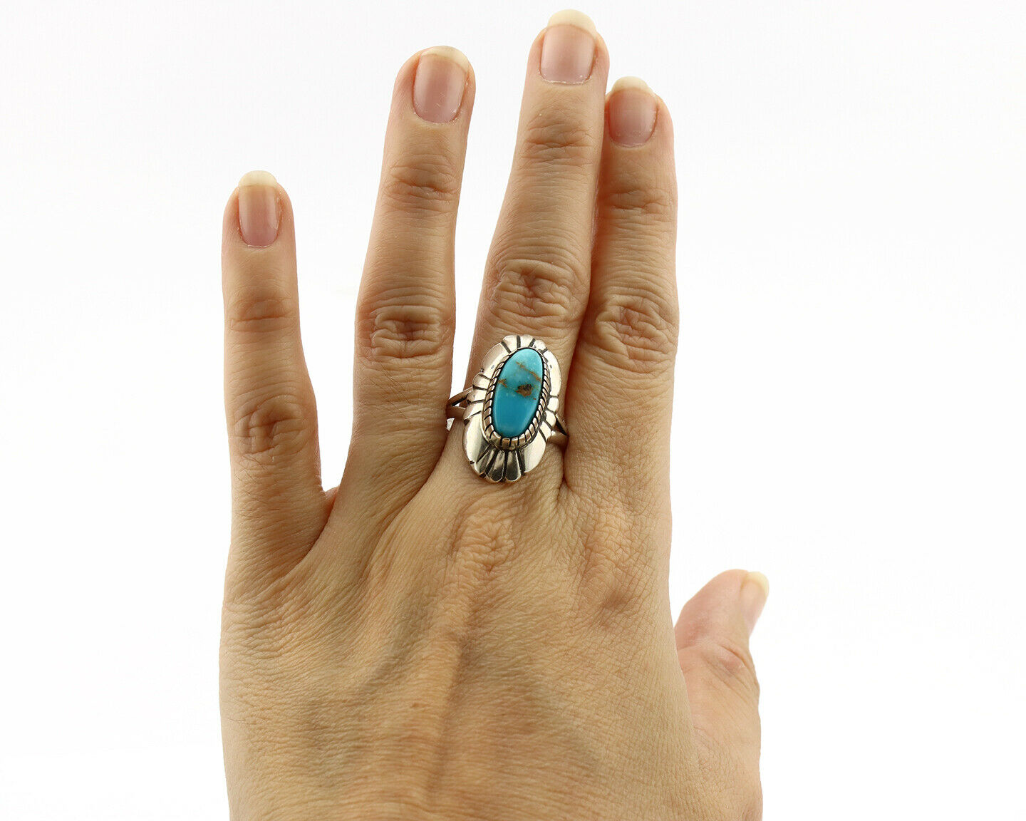 Navajo Ring .925 Silver Arizona Turquoise Signed M Montoya C.80's