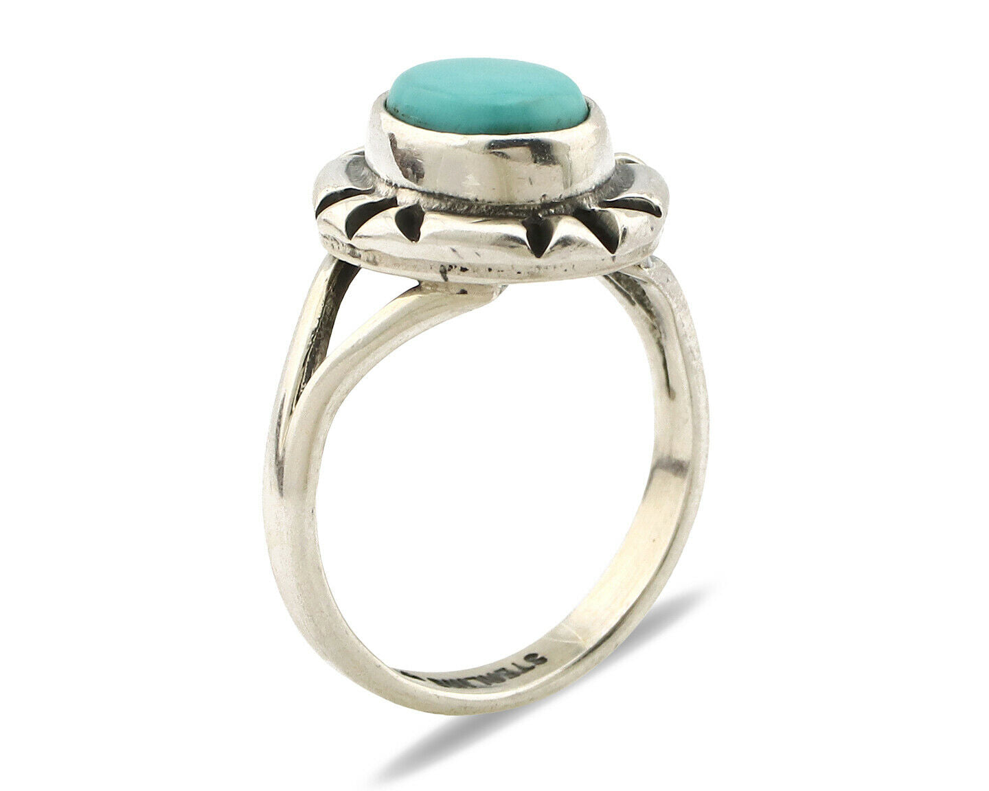 Navajo Ring .925 Silver Kingman Turquoise Artist Signed Gecko C.90's