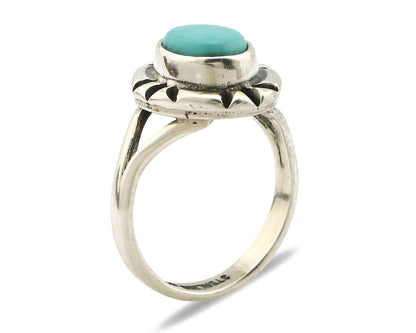 Navajo Ring .925 Silver Kingman Turquoise Artist Signed Gecko C.90's