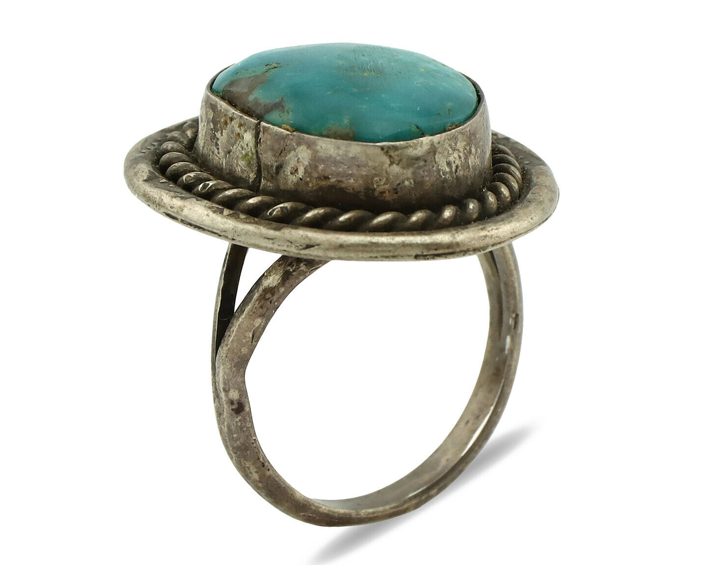 Navajo Ring .925 Silver Blue Turquoise Native American Artist C.1980's