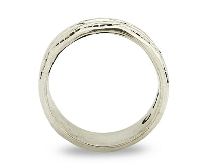 Navajo Ring .925 Silver Handmade Hand Stamped 3 Row Rope Band C.1980's Size 10