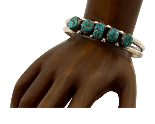 Navajo Bracelet 925 Silver Spiderweb Turquoise Artist Signed E SANDAVOL C80s
