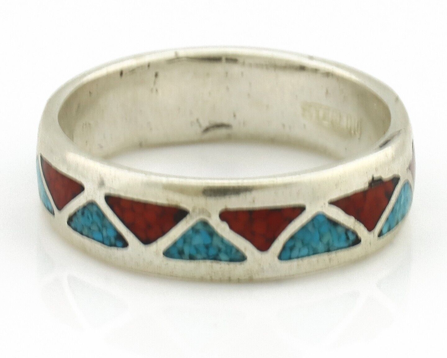 Navajo Ring 925 Silver Natural Turquoise & Coral Native American Artist C.80's