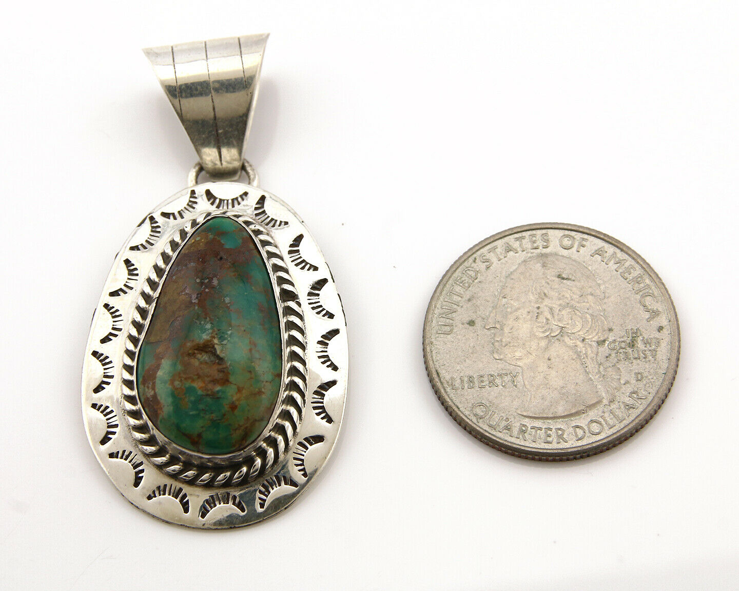 Navajo Pendant .925 Silver Royston Turquoise Signed Artist BC C.80's