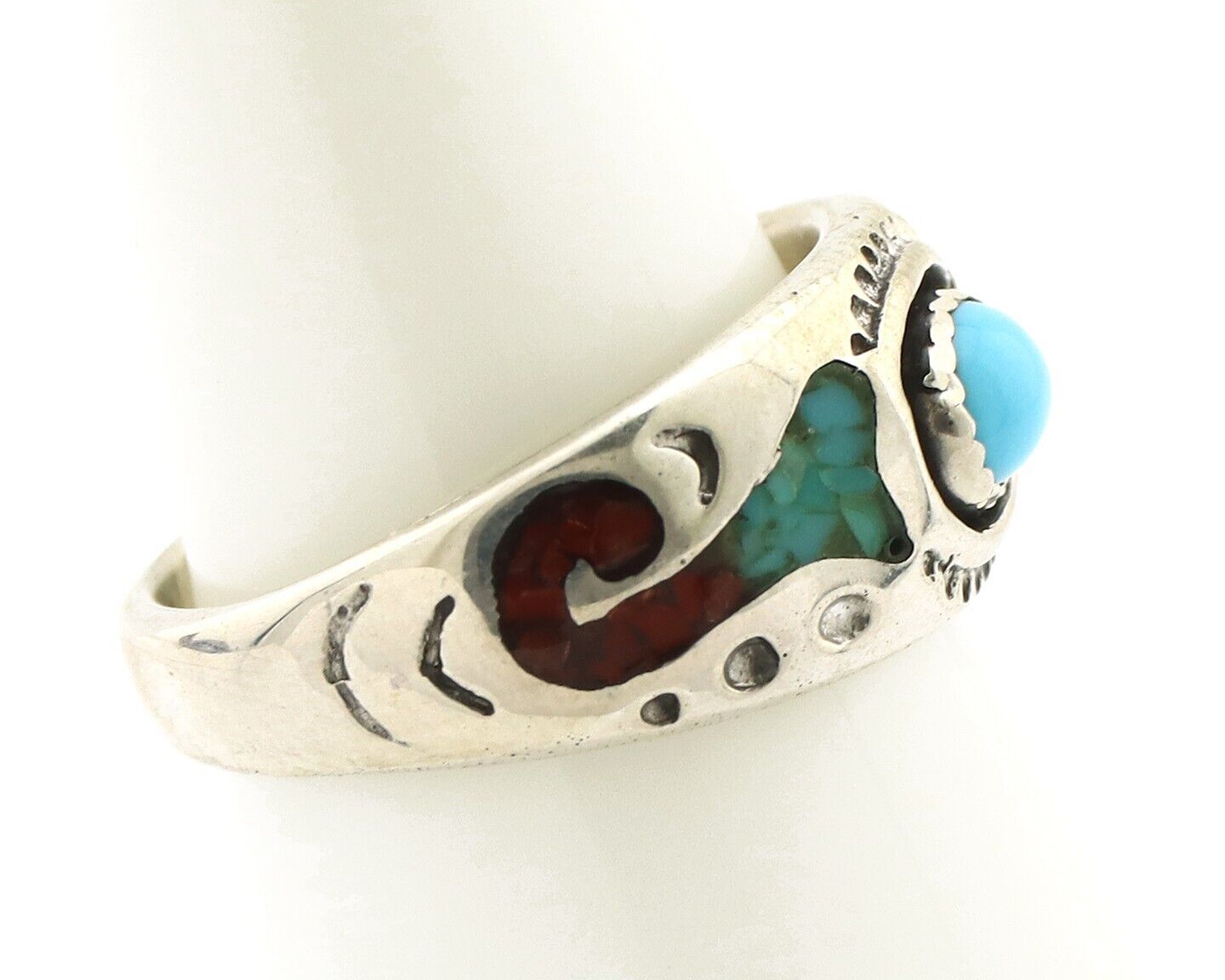Navajo Handmade Ring 925 Silver Blue Turquoise & Coral Native American C.80's