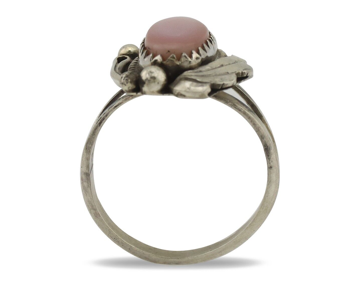 Navajo Ring .925 Silver Natural Pink Mussel Artist Signed Justin Morris C.80's