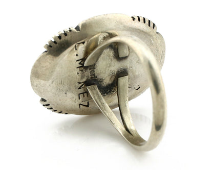Navajo Ring .925 Silver Spiderweb Turquoise Artist Signed L. M. Nez C80s