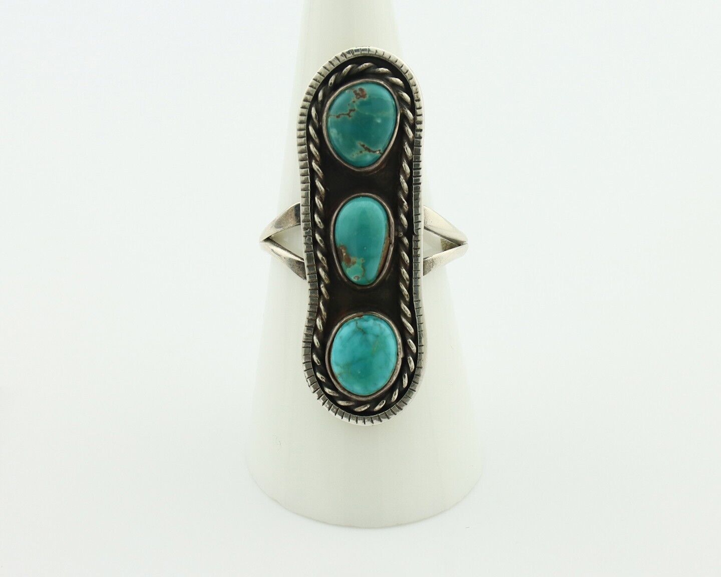 Navajo Ring .925 Silver Natural Blue Turquoise Native American Artist C.80's