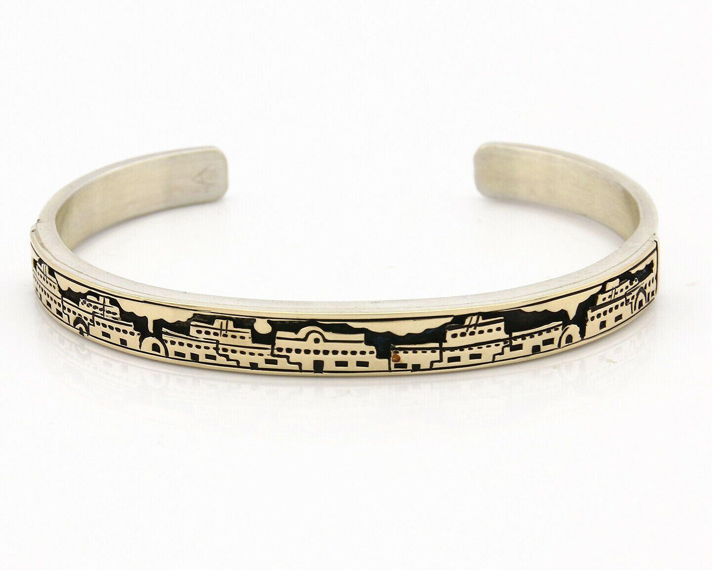 Navajo Bracelet .925 Silver SOLID 14k Yellow Gold Signed MM Rogers & NJ C80-90s