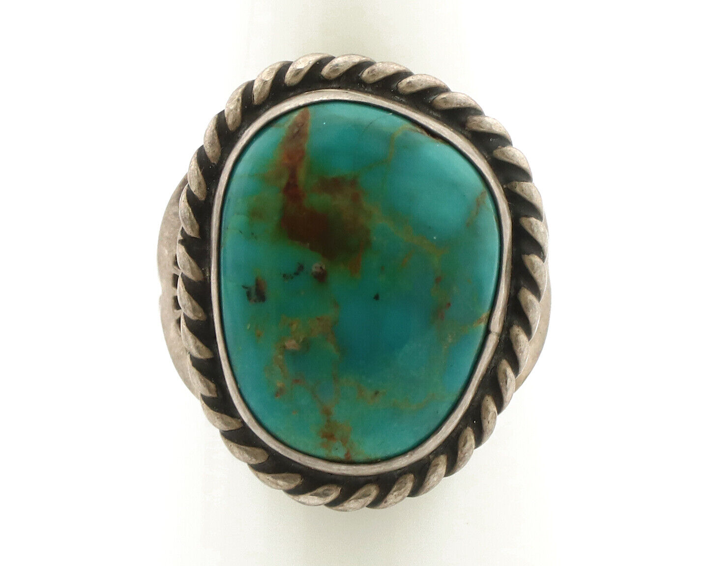 Navajo Ring .925 Silver Kingman Turquoise Native American Signed C.80's