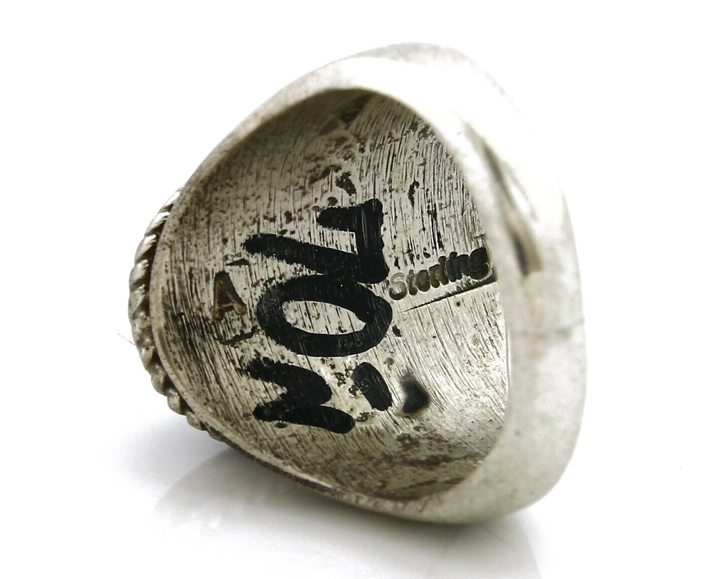 Women's Navajo Ring .925 SOLID Silver Hand Stamped Black Onyx Circa 1980's