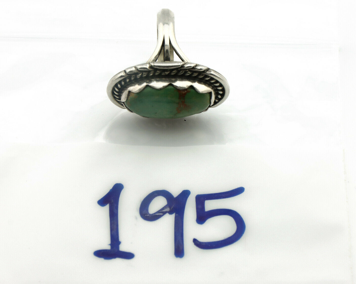 Navajo Ring .925 Silver Natural Green Turquoise Signed Apache C.80's