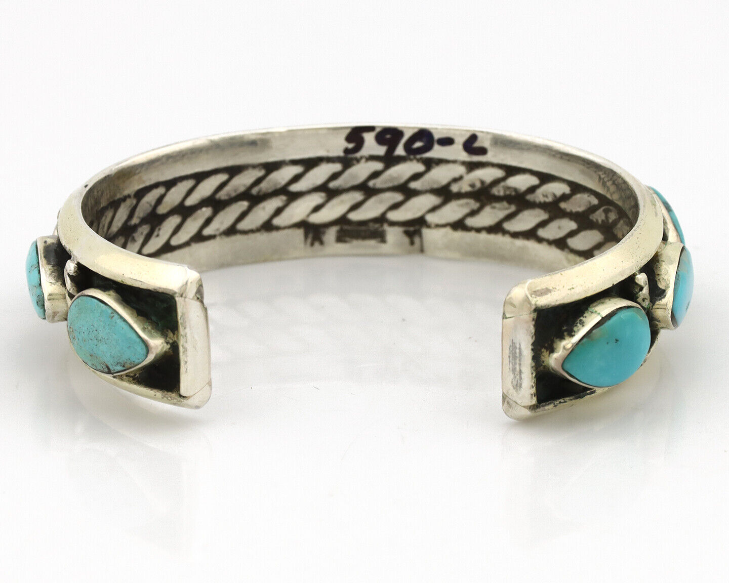 Navajo Bracelet .925 Silver Gem Kingman Turquoise Artist Signed AY 80's