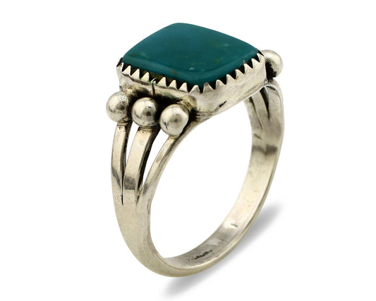 Navajo Ring .925 Silver Blue Gem Turquoise Native American Artist C80s