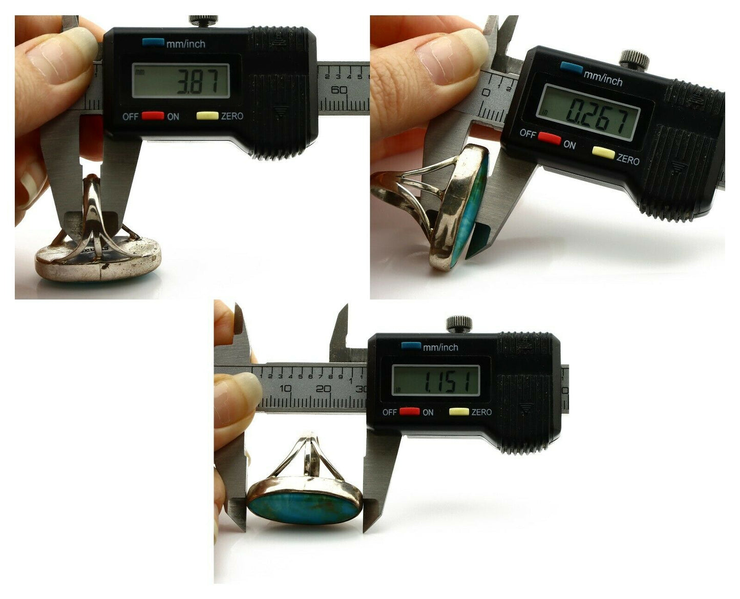 Navajo Ring .925 Silver Nevada Turquoise Native American Artist C.80's