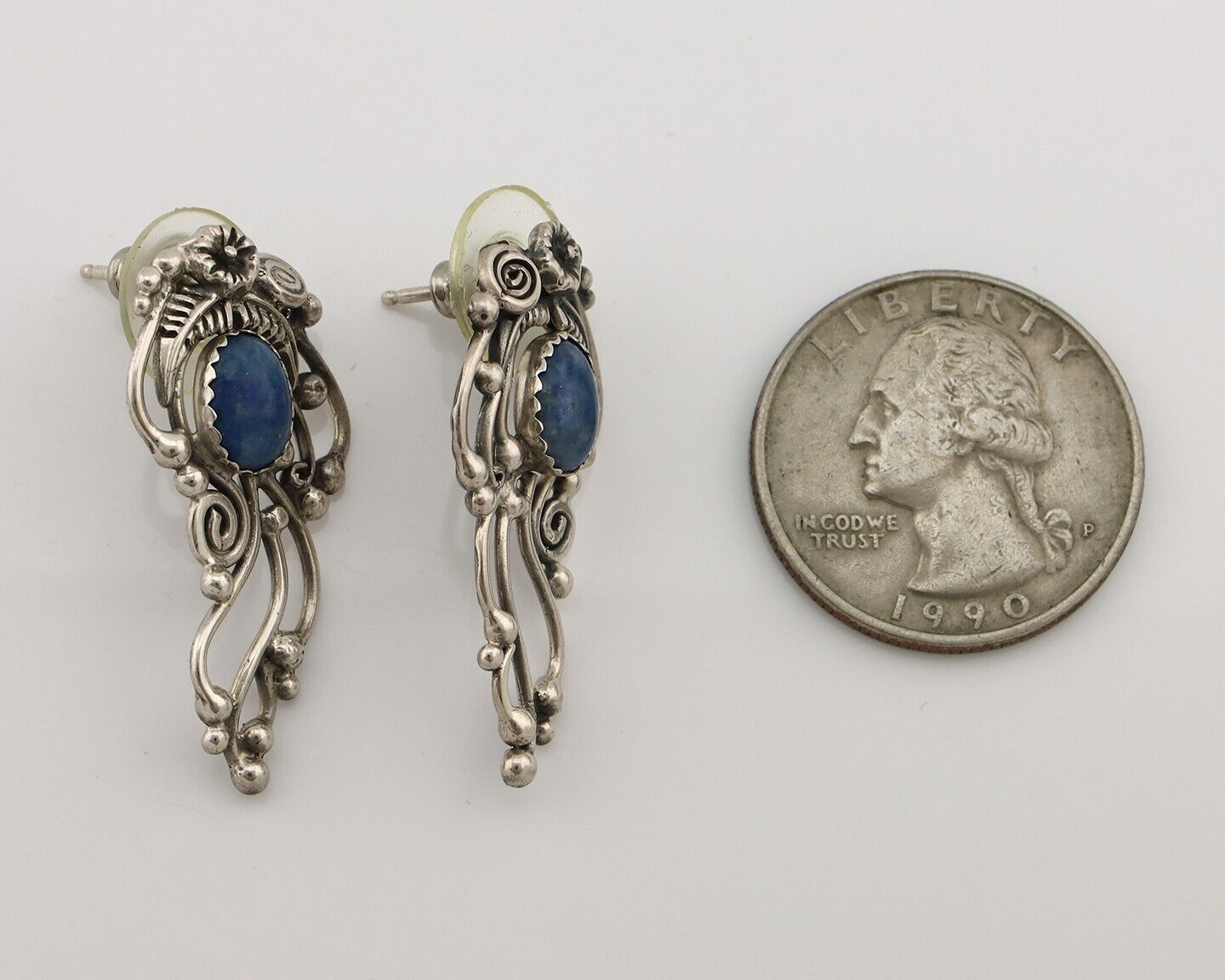 Navajo Earrings 925 Silver Natural Mined Denim Lapis Native American Artist C80s