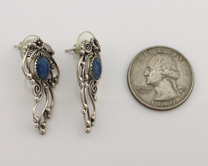 Navajo Earrings 925 Silver Natural Mined Denim Lapis Native American Artist C80s