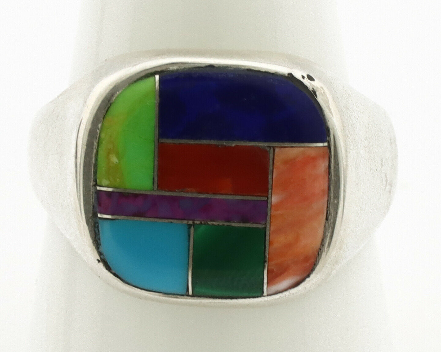 Navajo Inlaid Ring .925 Silver Gemstone Artist Native American C.1980's