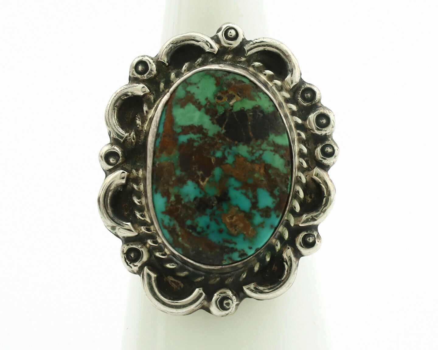 Navajo Ring .925 Silver Kingman Turquoise Native American Artist C.1980's