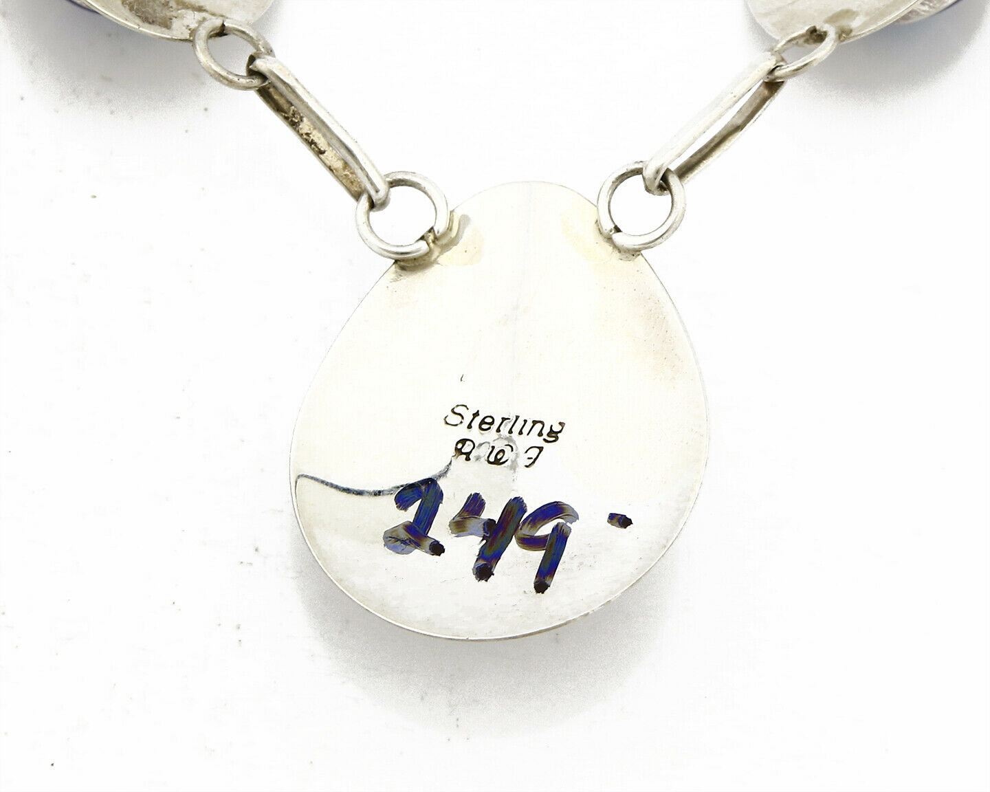 VTG Navajo Signed RWF .925 Silver & Gemstone Concho Inlaid Necklace