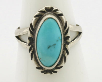 Navajo Ring .925 Silver Natural Blue Turquoise Native Artist Signed C.80's