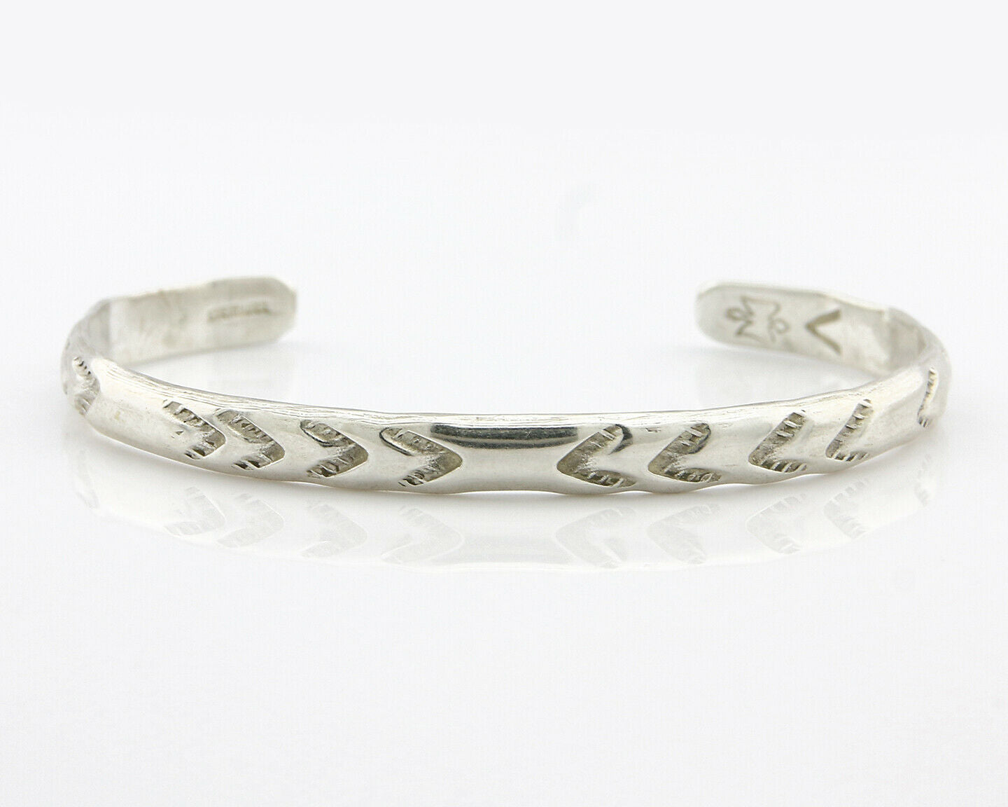 Navajo Bracelet .925 Silver Hand Stamped Arrow Head Artist V Montoya C.80's