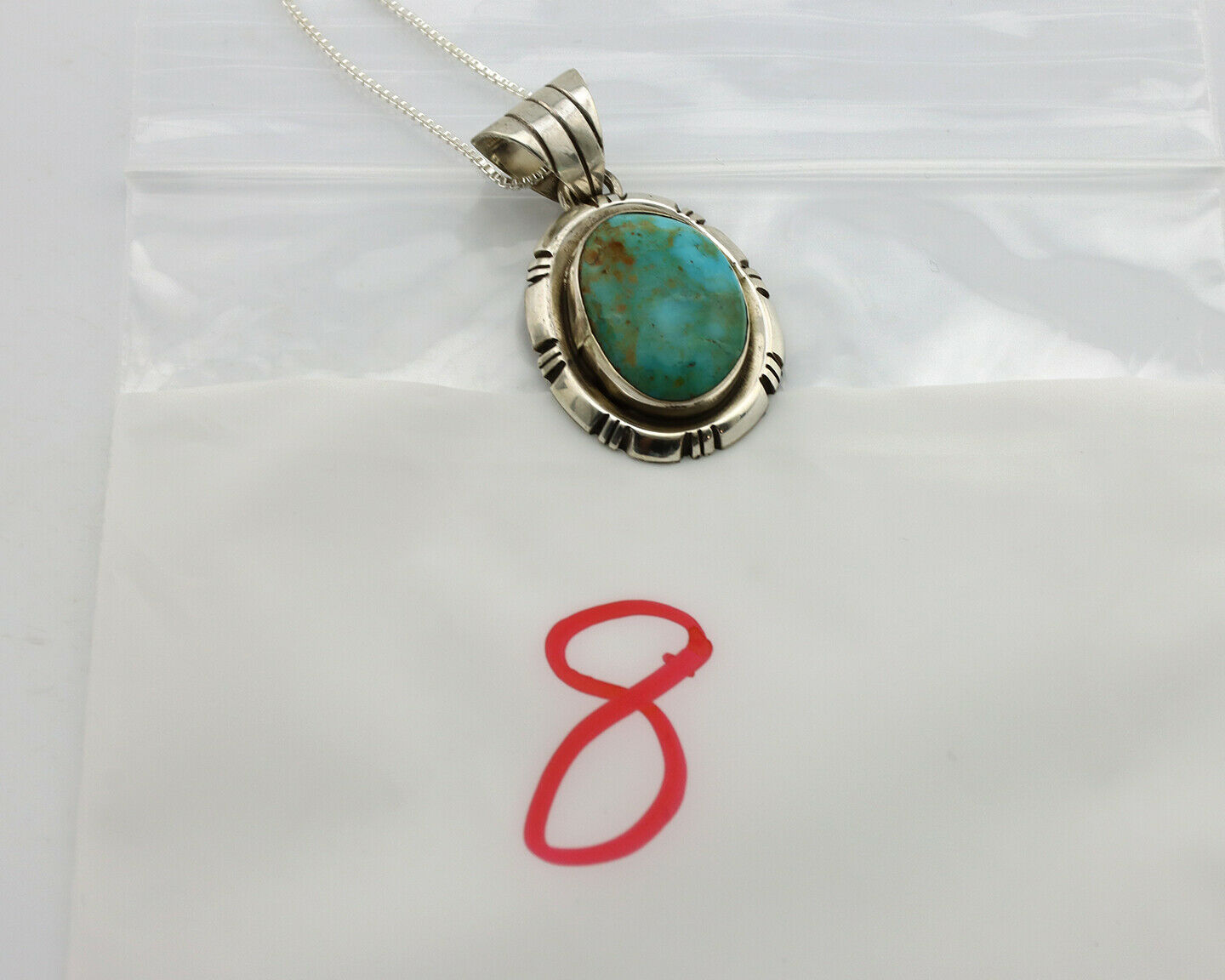 Navajo Necklace .925 Silver Kingman Turquoise Signed UP C.1980's
