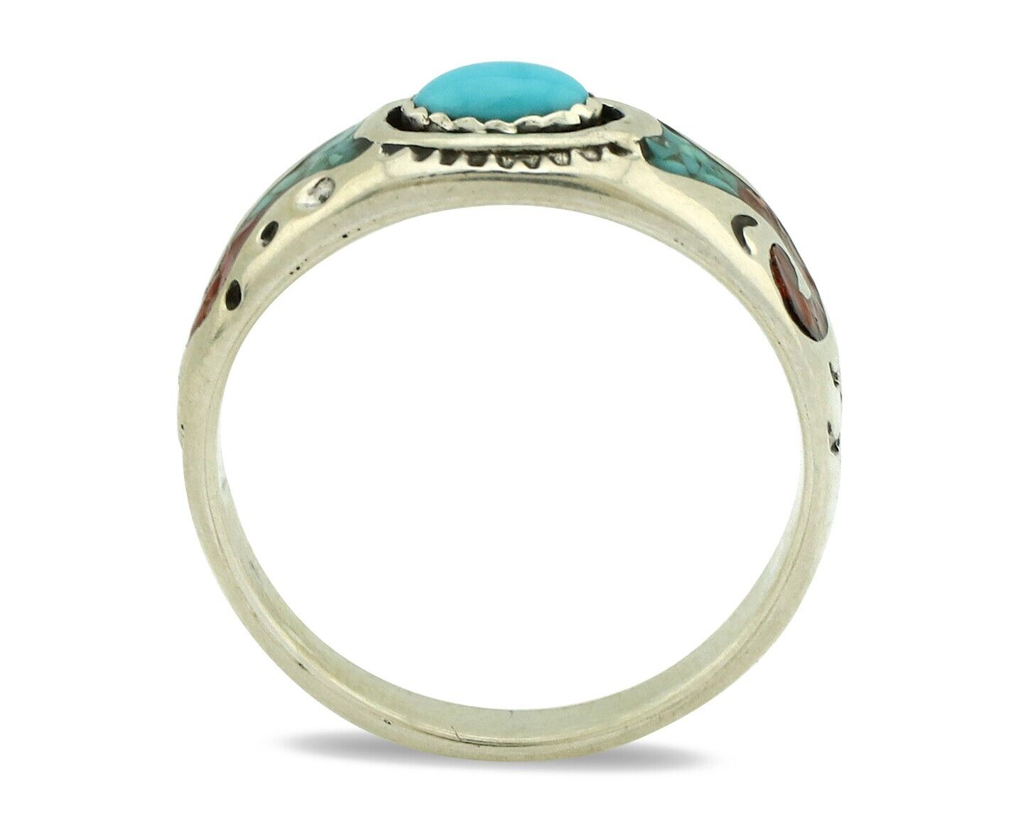 Navajo Handmade Ring 925 Silver Blue Turquoise & Coral Native American C.80's