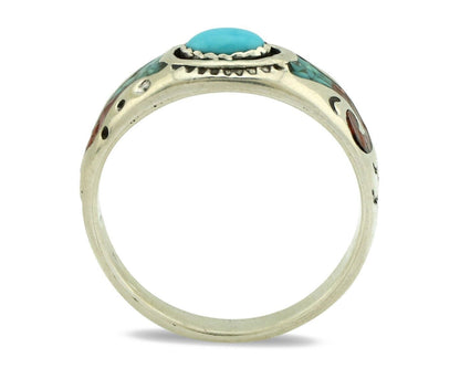 Navajo Handmade Ring 925 Silver Blue Turquoise & Coral Native American C.80's