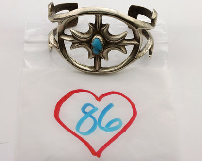 Navajo Sand Cast Cuff Bracelet .925 Silver Morenci Turquoise Native Artist C.80s