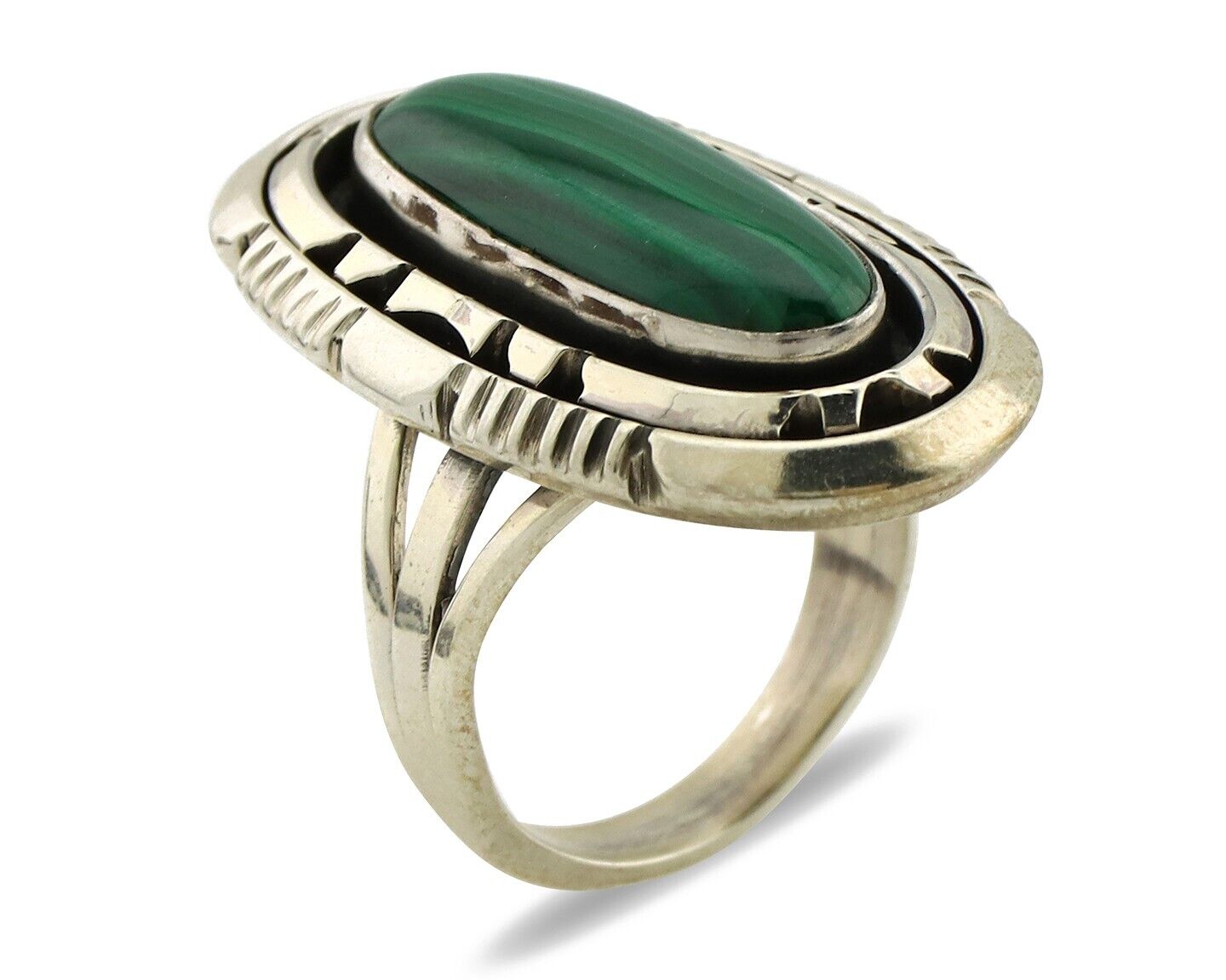 Navajo Ring 925 Silver Natural Malachite Artist Signed William Denetdale C.80's