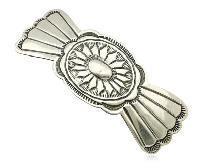 Navajo Hair Clip Barrette .925 Silver Hand Stamped Artist Signed Harold Tom C80s