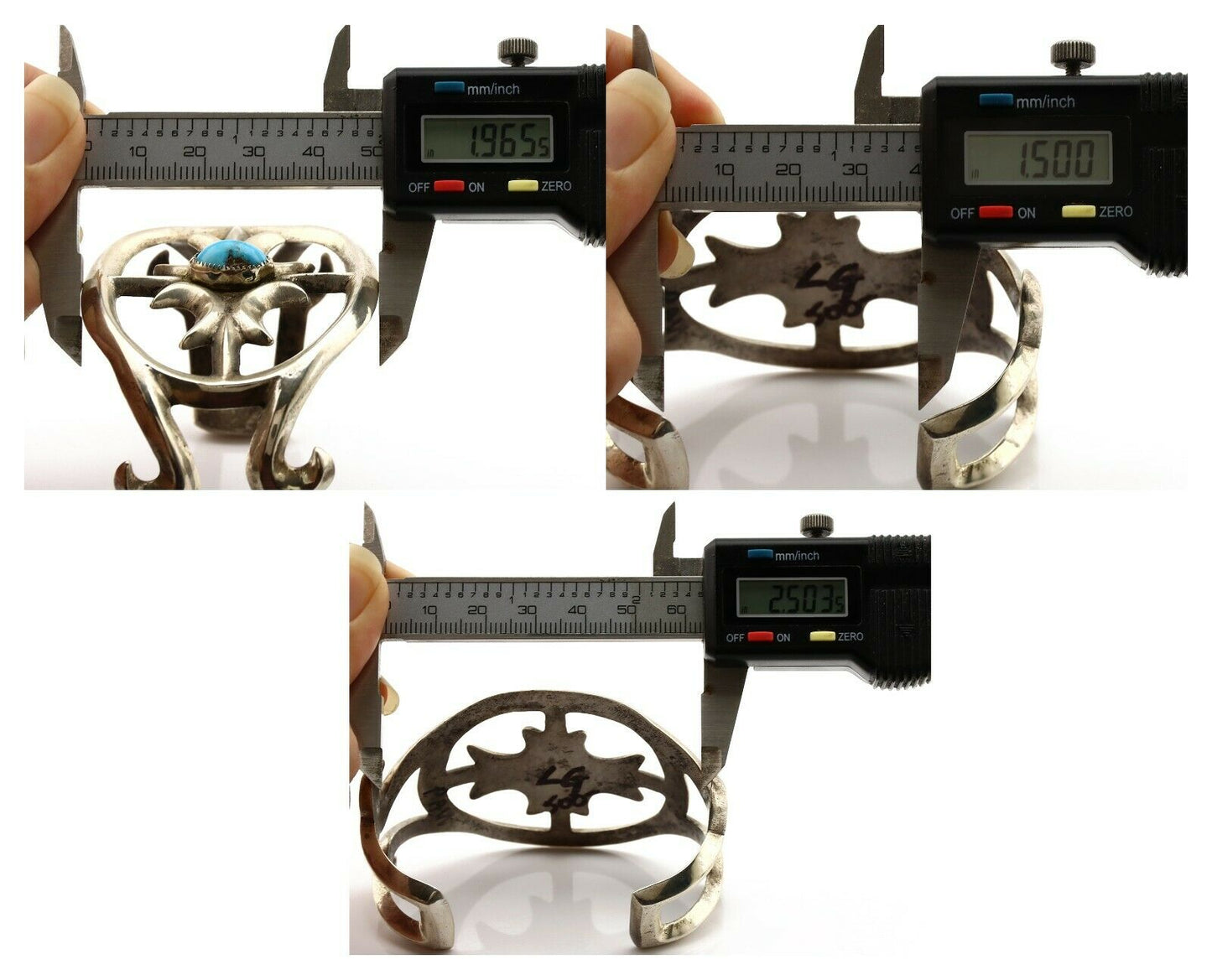 Navajo Sand Cast Cuff Bracelet .925 Silver Morenci Turquoise Native Artist C.80s