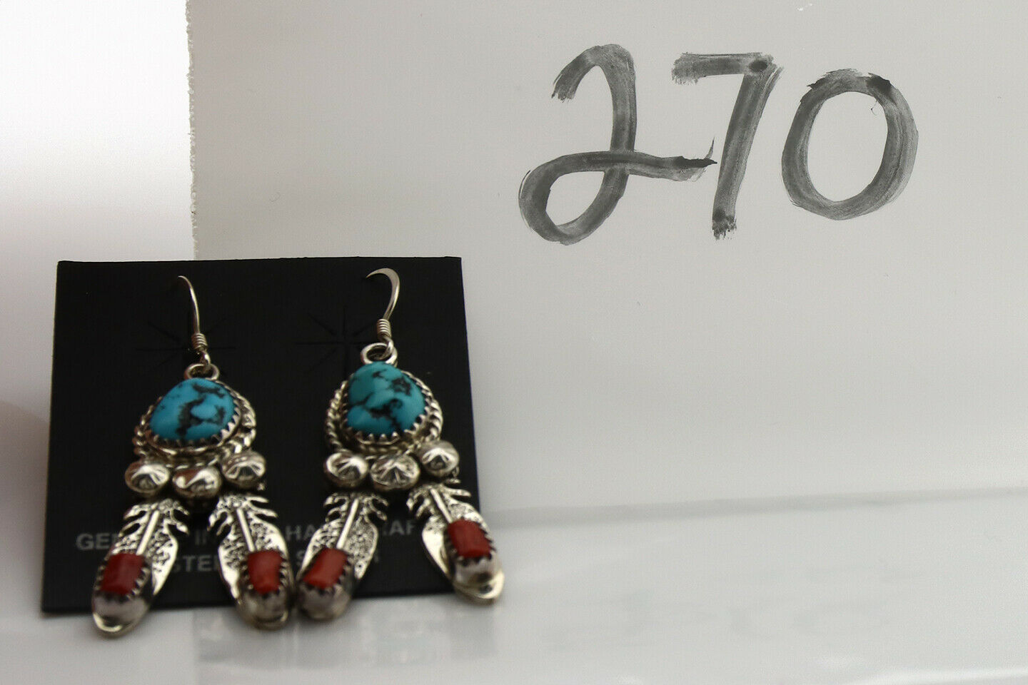 Navajo Earrings .925 Silver Blue Nugget Turquoise Artist Signed Running Bear C80